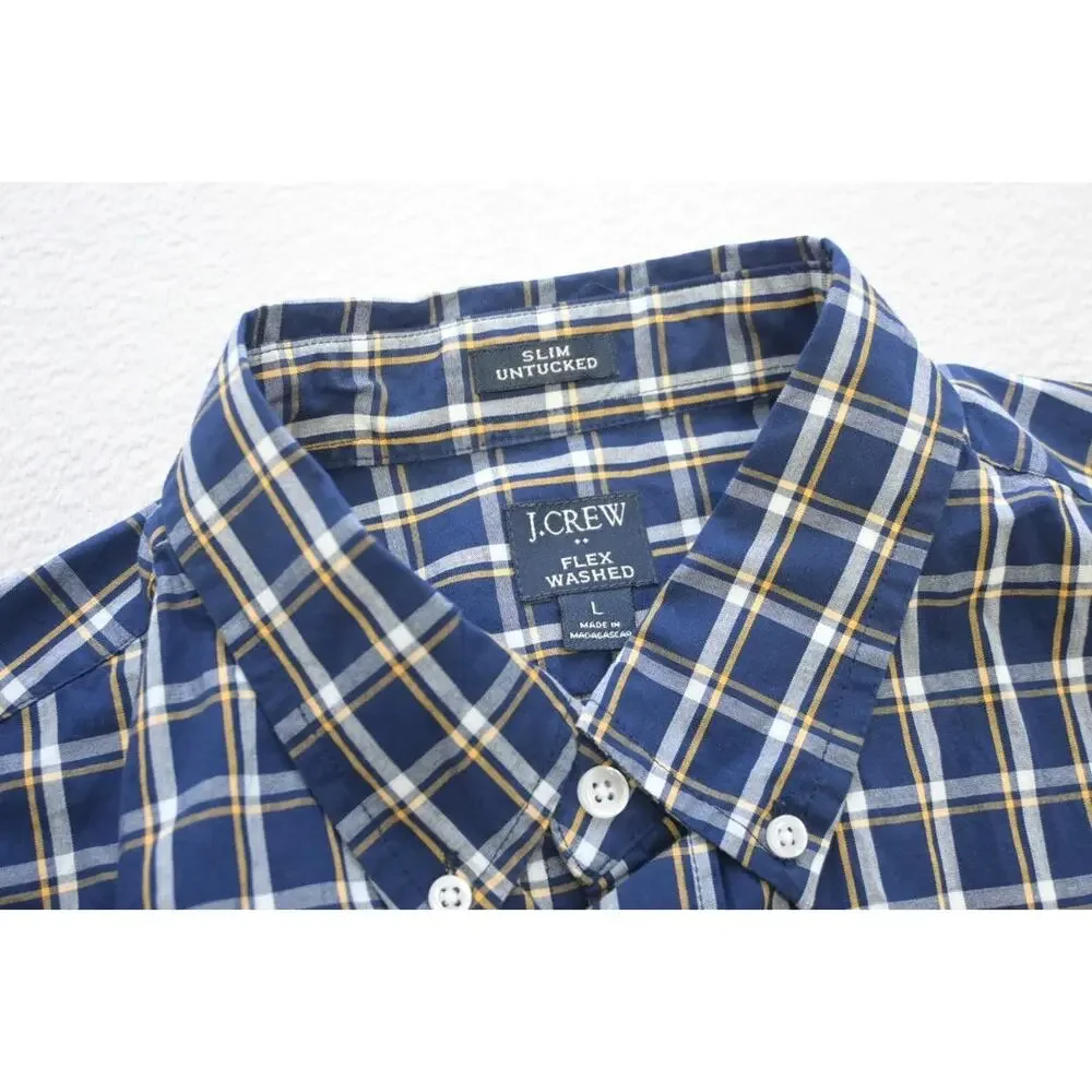 J Crew Flex Wash Dress Shirt Slim Untucked Button Up Long Sleeve‎ Mens Sz Large
